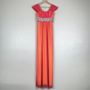 Dress Women 3 Orange Prom Gown 90s Y2K Fairy Empire Formal Rhinestone Ethereal